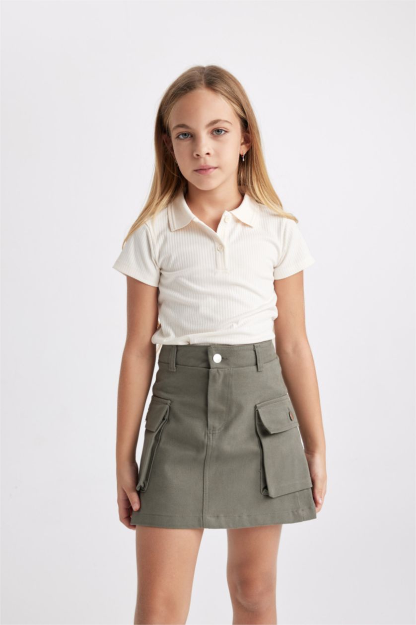 Girls & Teens Khaki Girl Gabardine Regular Fit Skirt