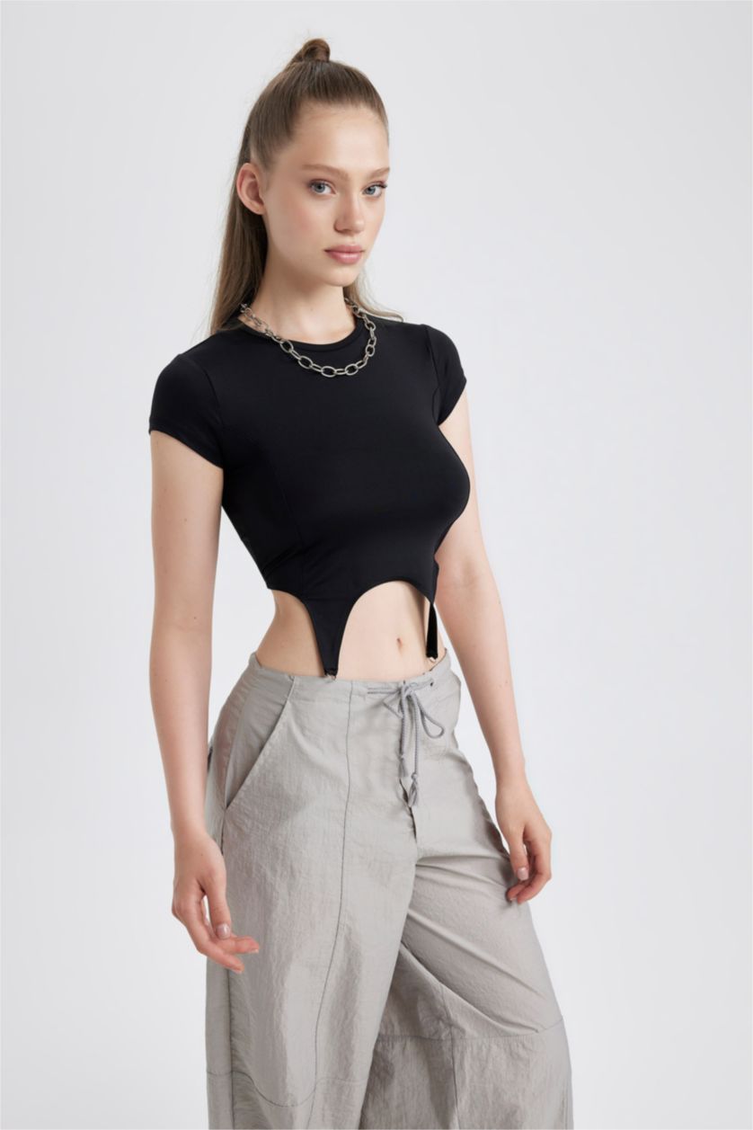 نساء أسود تيشيرت سليم فيت نص ردن