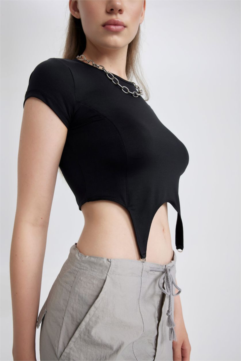 نساء أسود تيشيرت سليم فيت نص ردن