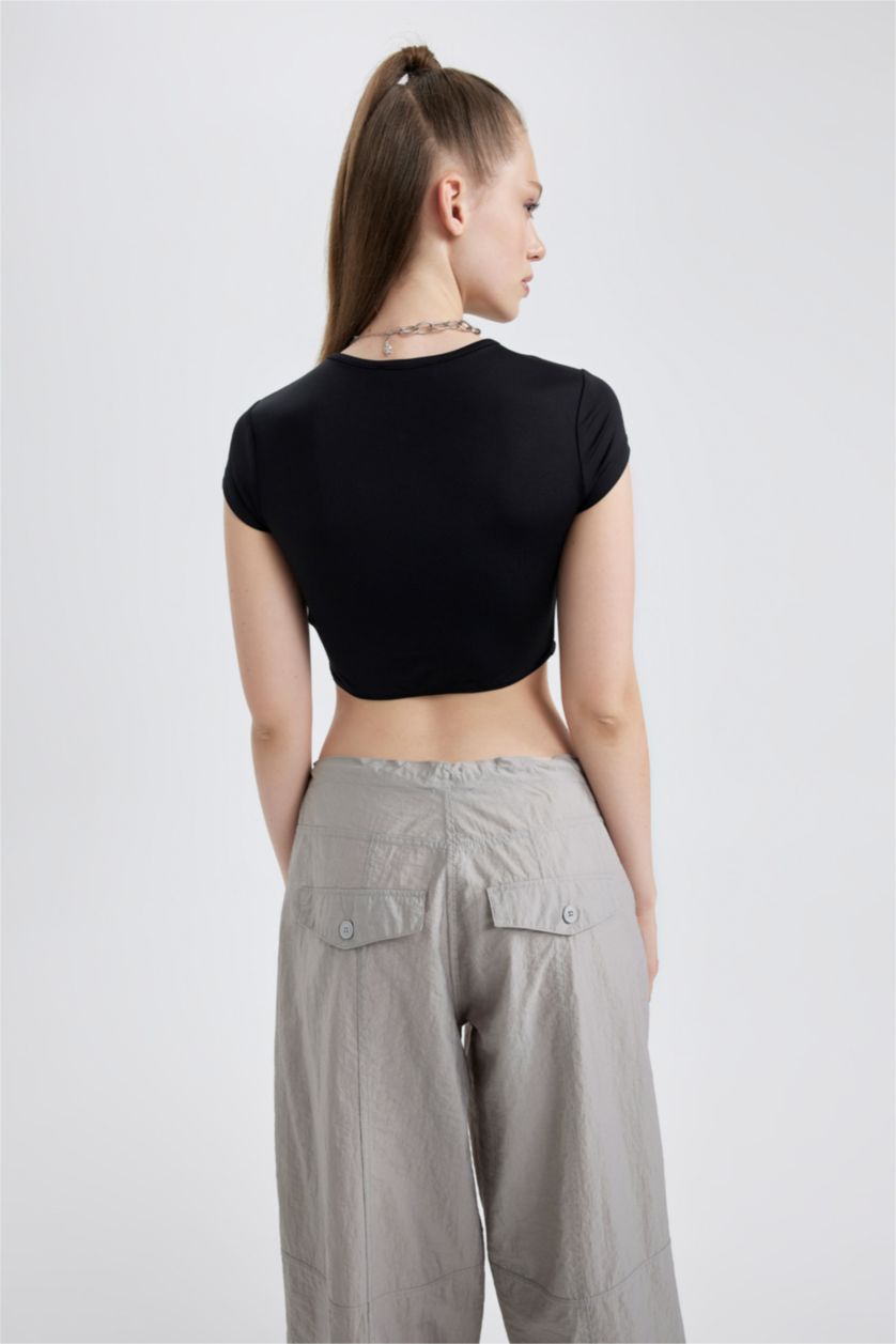 نساء أسود تيشيرت سليم فيت نص ردن