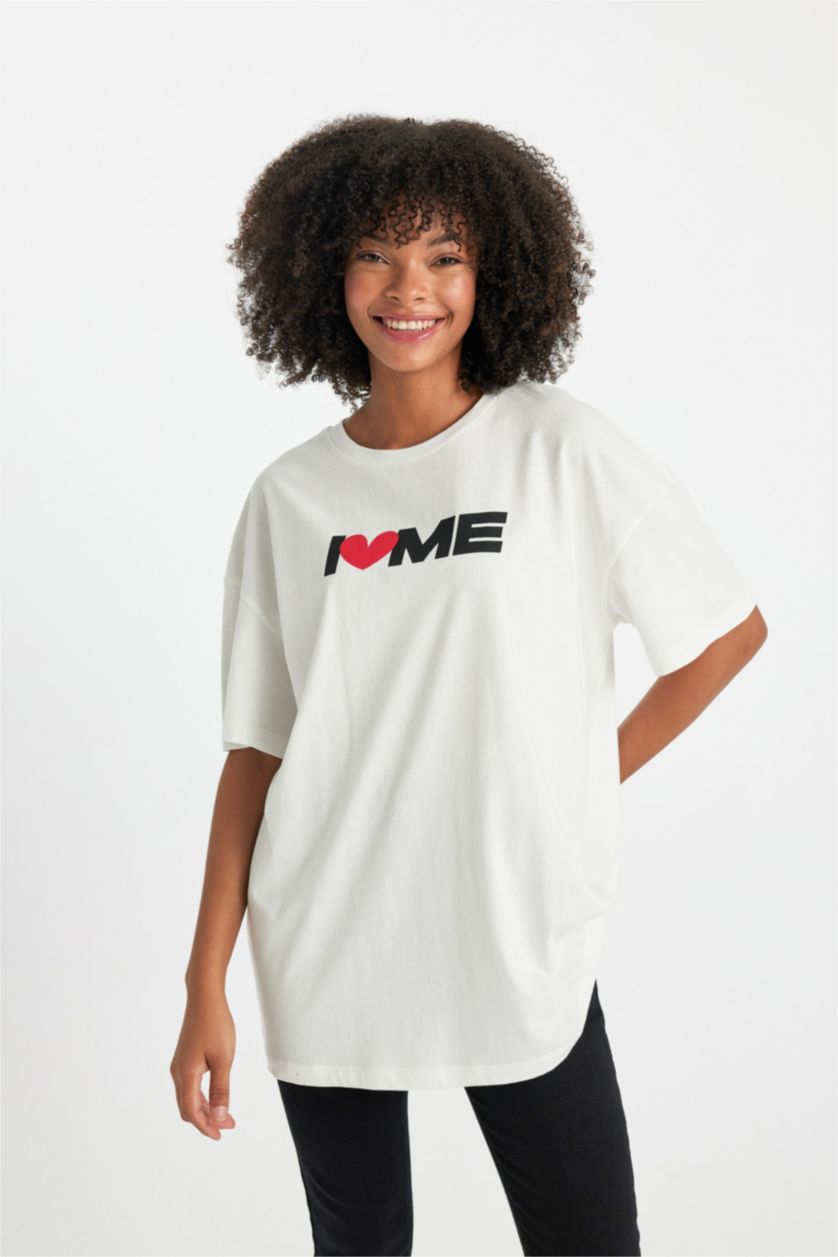 WOMAN White Oversize Crew Neck Short Sleeve T-Shirt
