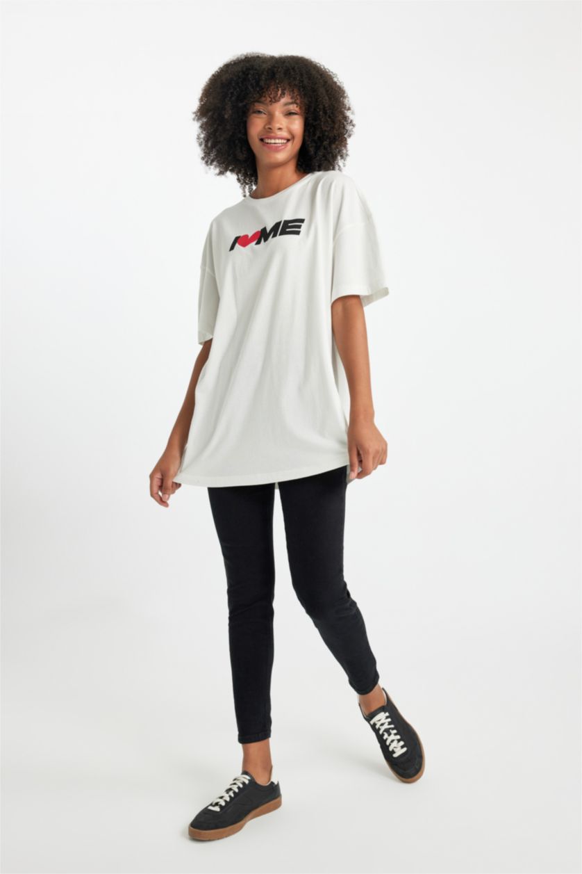 WOMAN White Oversize Crew Neck Short Sleeve T-Shirt