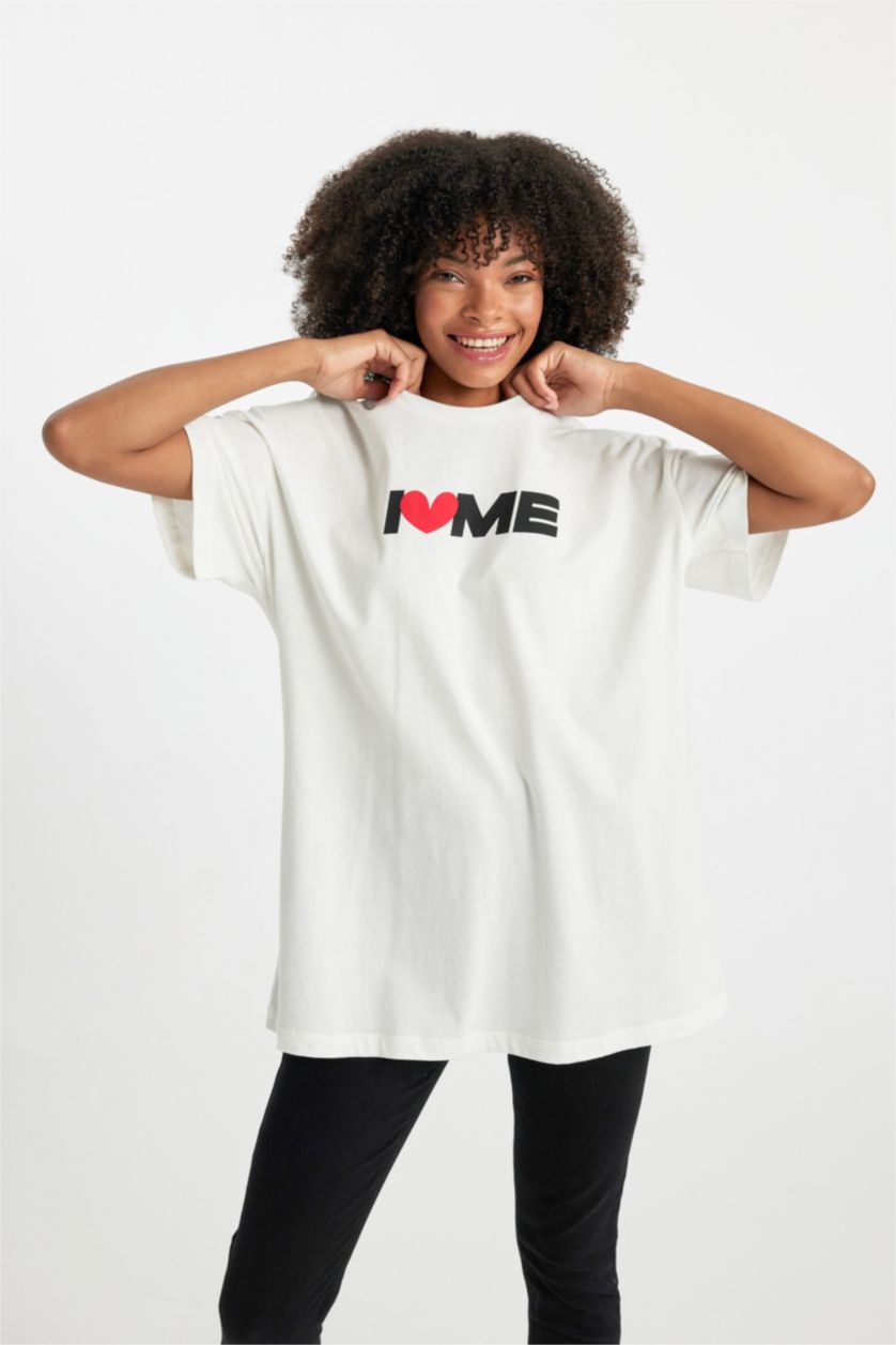 WOMAN White Oversize Crew Neck Short Sleeve T-Shirt