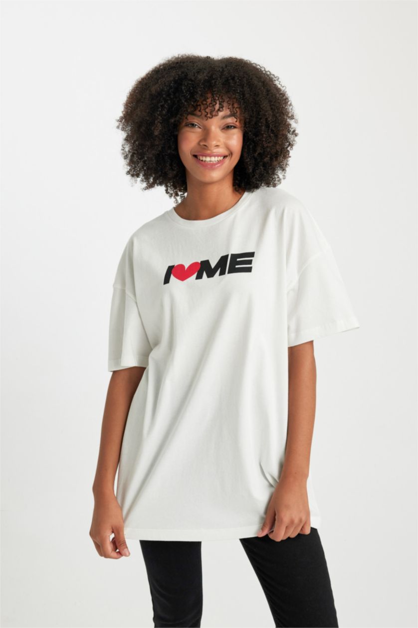 WOMAN White Oversize Crew Neck Short Sleeve T-Shirt