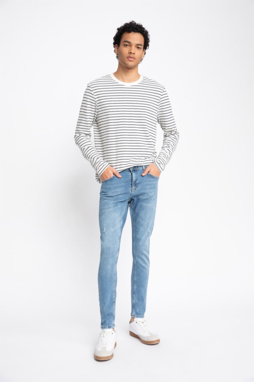 HOMME Bleu Pantalon Jean Skinny Coupe Confort