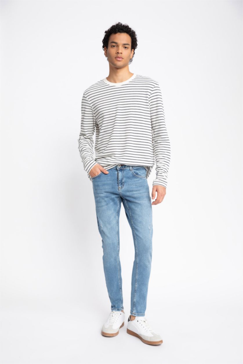 HOMME Bleu Pantalon Jean Skinny Coupe Confort