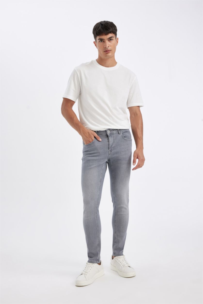 MAN Light Grey Skinny Comfort Fit Tight Relaxed Fit Normal Waist  Jeans