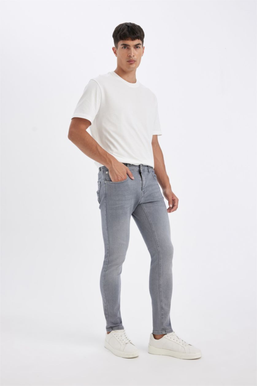 MAN Light Grey Skinny Comfort Fit Tight Relaxed Fit Normal Waist  Jeans