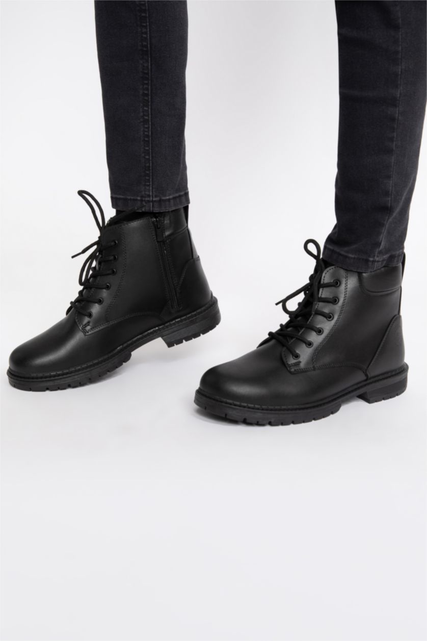 رجال أسود بوت رجالي بكعب مسطح