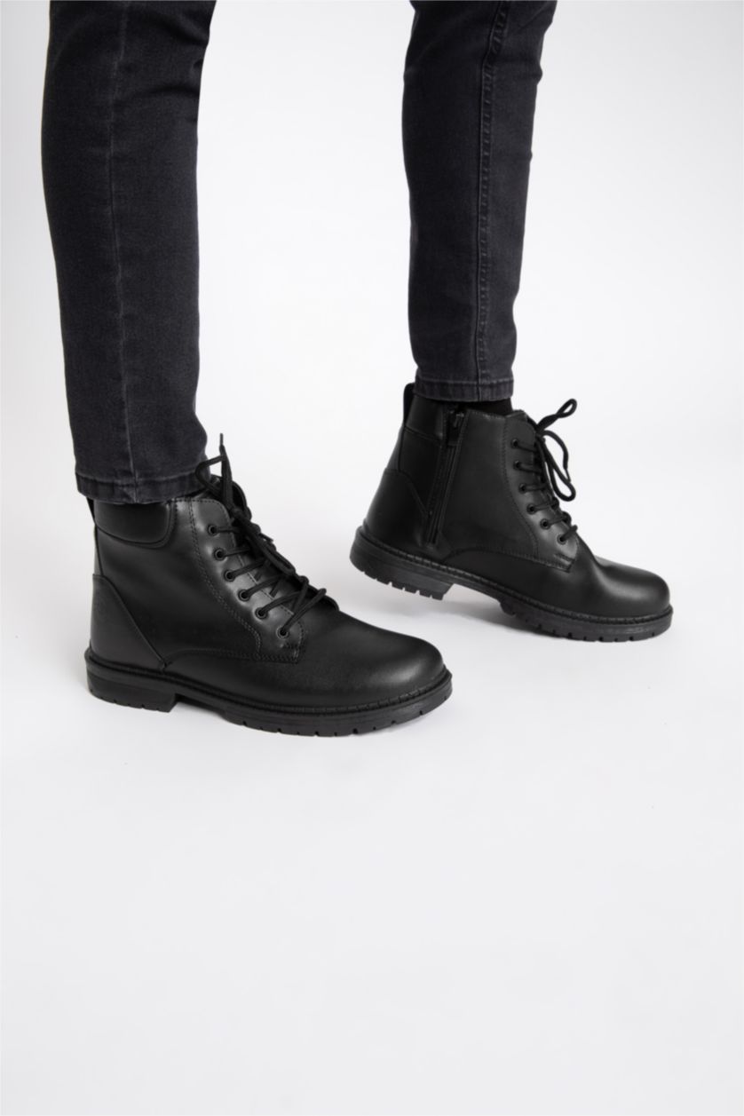 رجال أسود بوت رجالي بكعب مسطح