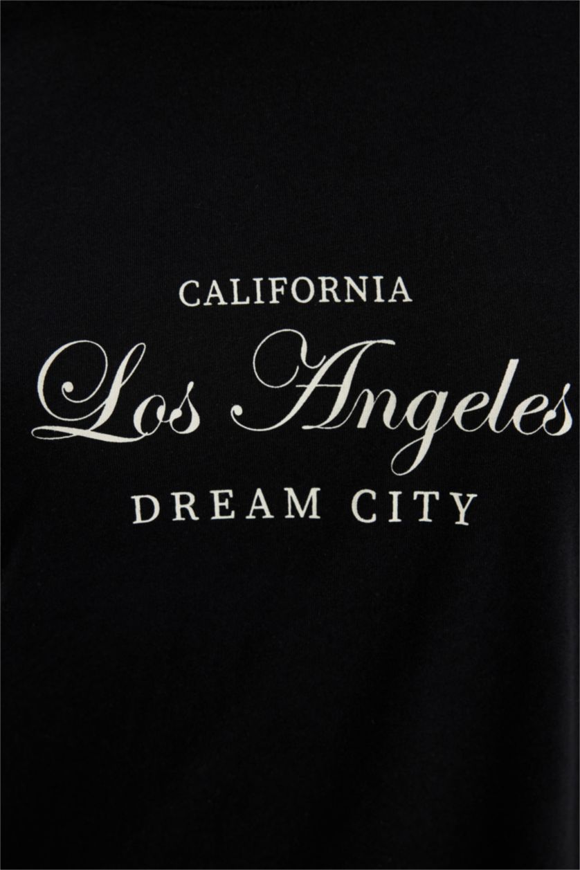 FEMME Noir Tunique Coupe Régulière à Manches Longues Jersey à Col Rond avec Motifs