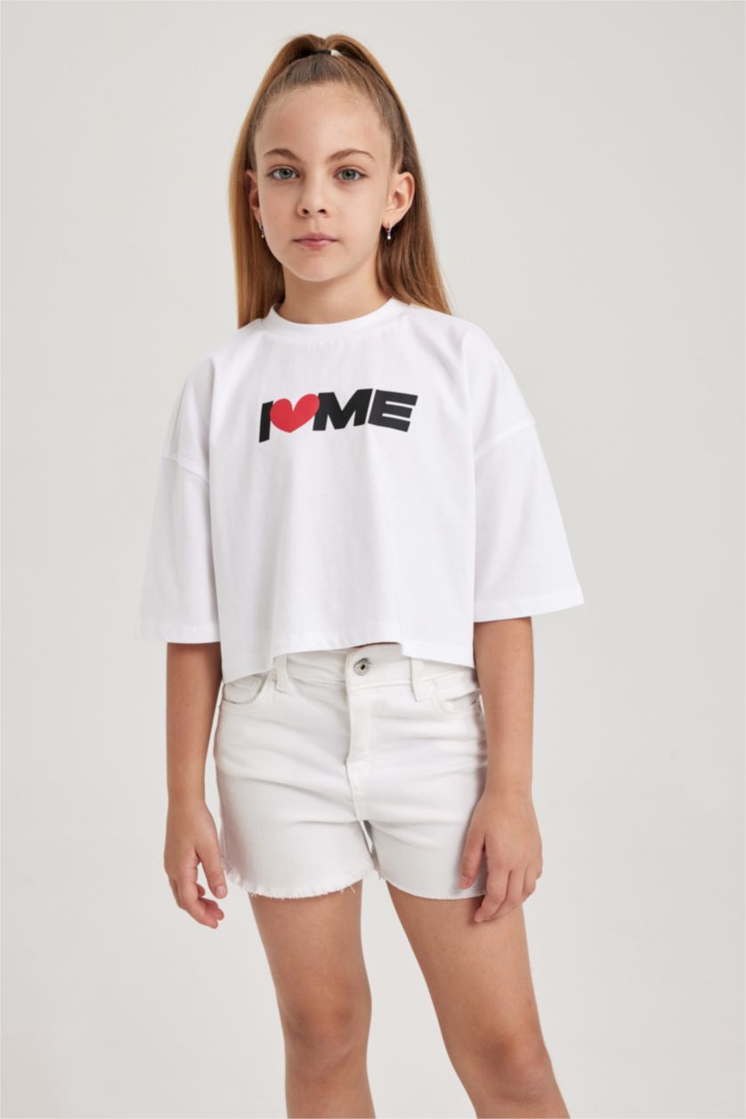 بنات أبيض تي شيرت كروب بناتي بأكمام قصيرة