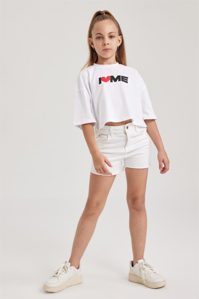 بنات أبيض تي شيرت كروب بناتي بأكمام قصيرة