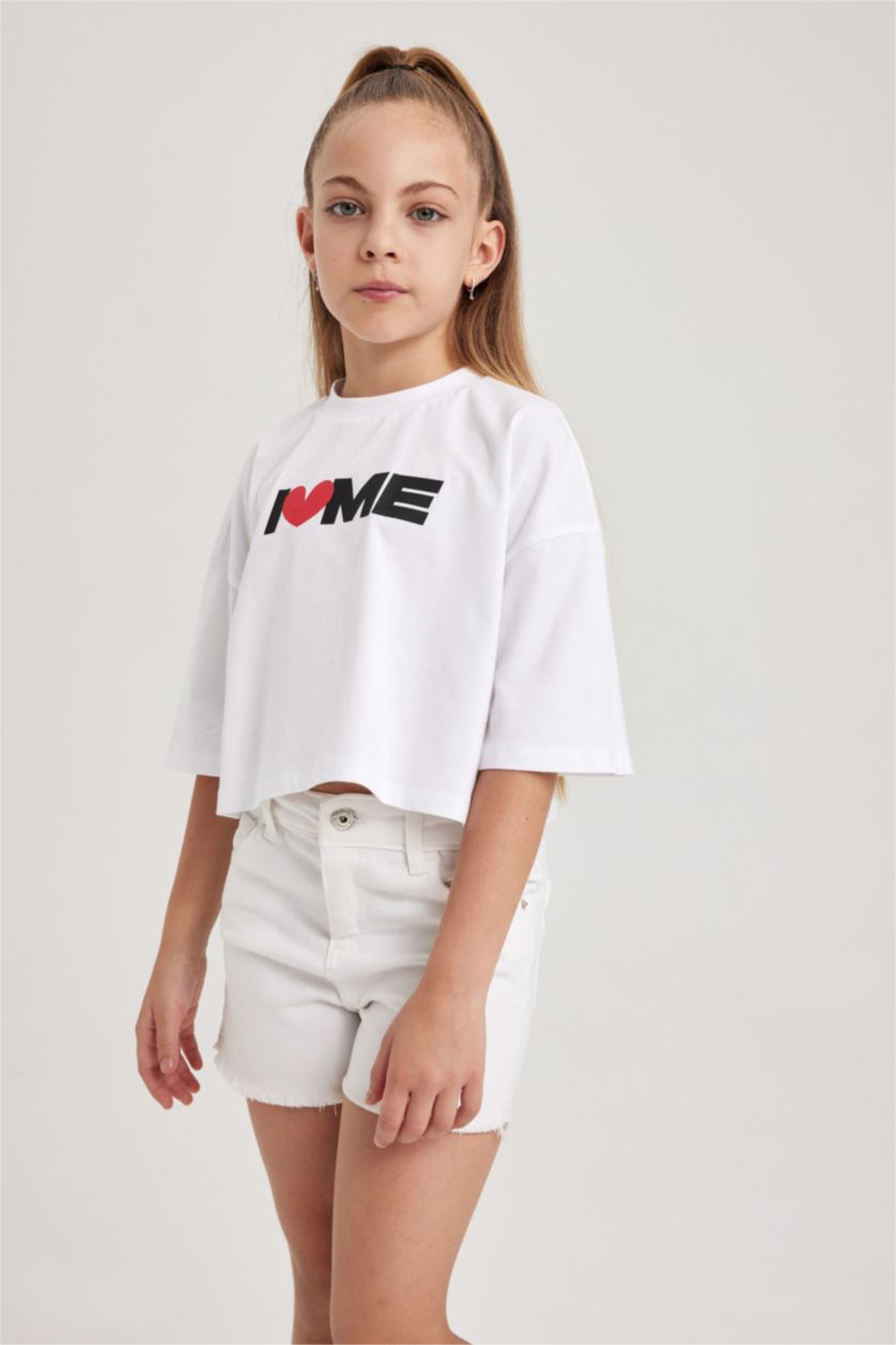 بنات أبيض تي شيرت كروب بناتي بأكمام قصيرة