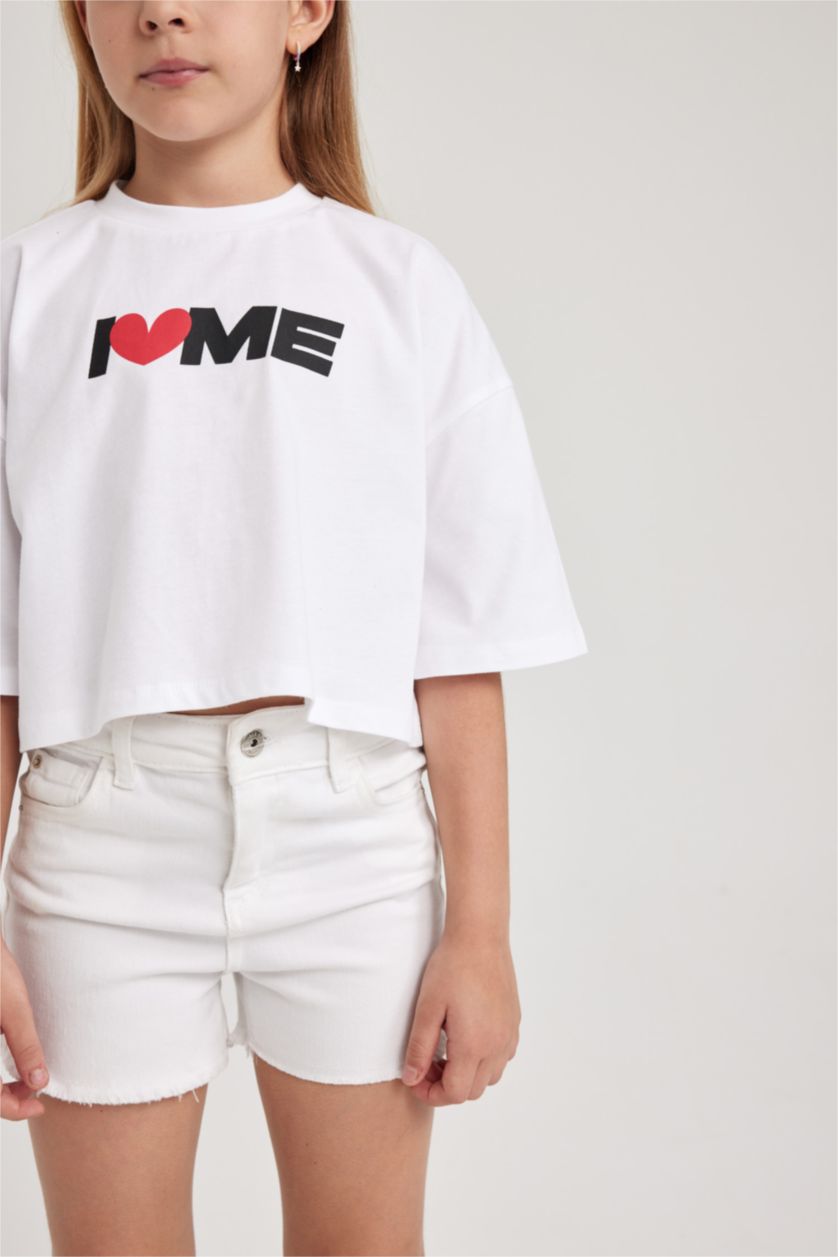 بنات أبيض تي شيرت كروب بناتي بأكمام قصيرة