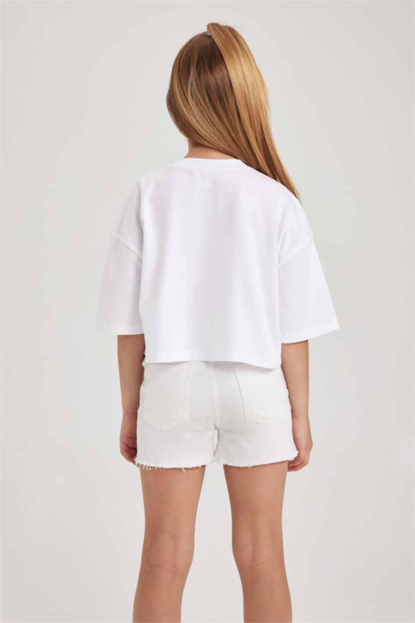 بنات أبيض تي شيرت كروب بناتي بأكمام قصيرة