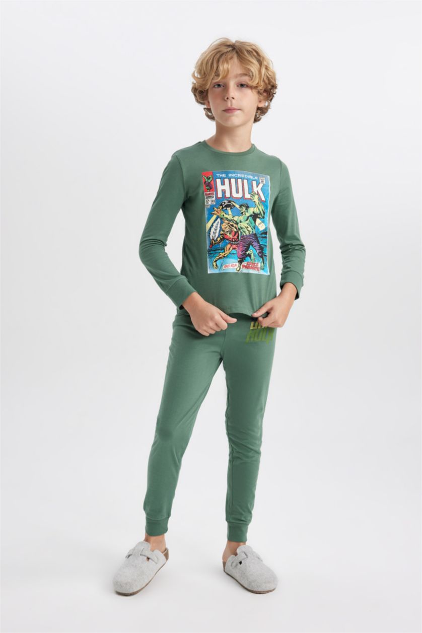 BOYS & TEENS Green 2 piece Regular Fit Licensed by Marvel Knitted Pyjamas