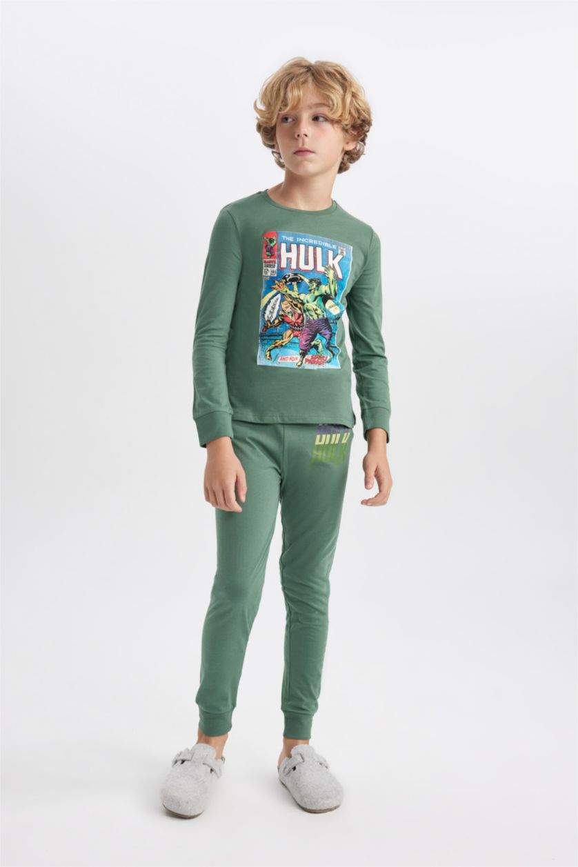 BOYS & TEENS Green 2 piece Regular Fit Licensed by Marvel Knitted Pyjamas