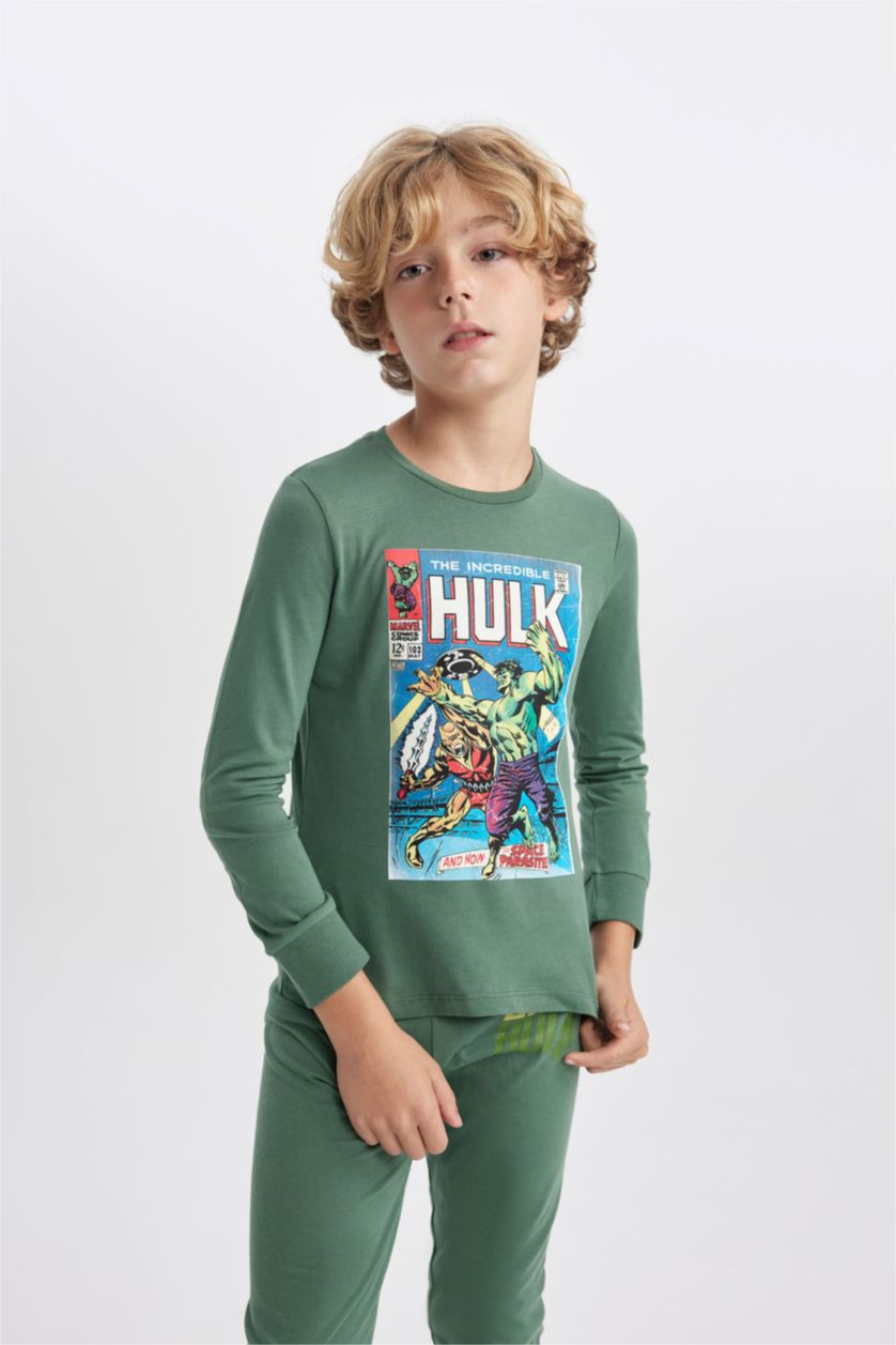 BOYS & TEENS Green 2 piece Regular Fit Licensed by Marvel Knitted Pyjamas