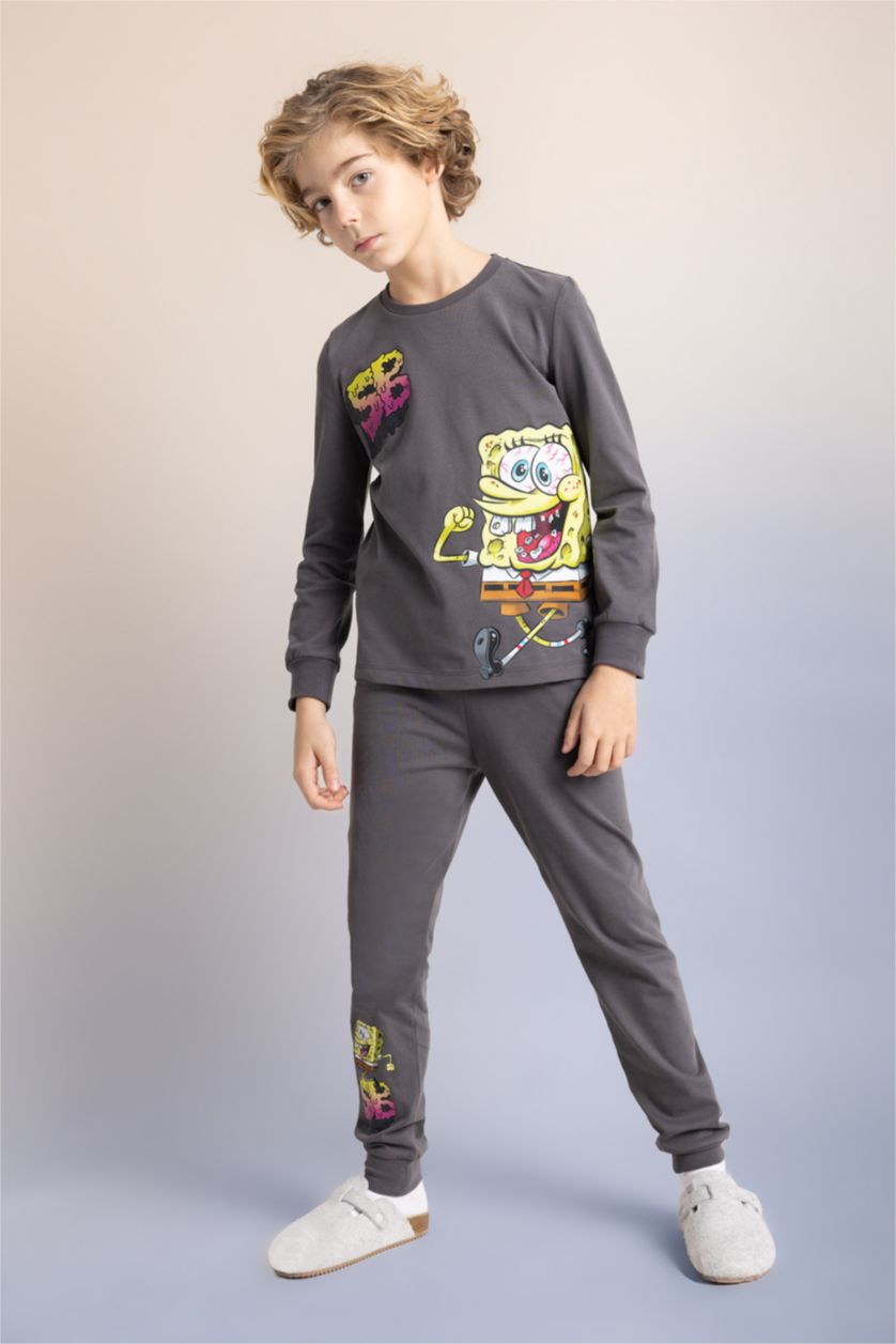 Erkek Çocuk - Genç Erkek Antrasit Erkek Çocuk SpongeBob Uzun Kollu Penye Pijama Takımı