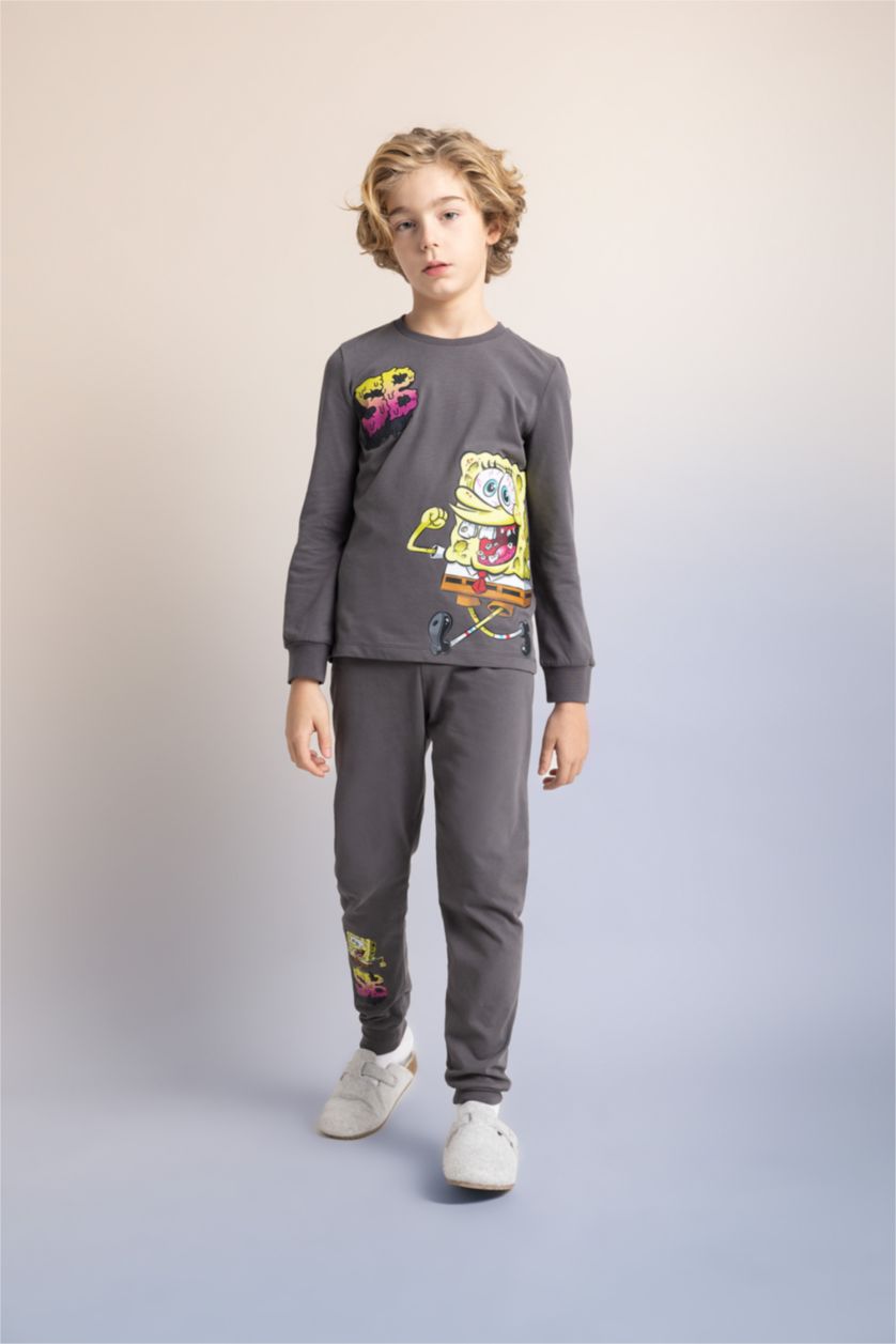 Erkek Çocuk - Genç Erkek Antrasit Erkek Çocuk SpongeBob Uzun Kollu Penye Pijama Takımı