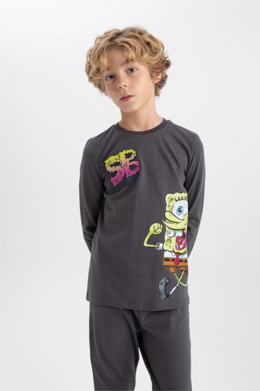 Erkek Çocuk - Genç Erkek Antrasit Erkek Çocuk SpongeBob Uzun Kollu Penye Pijama Takımı