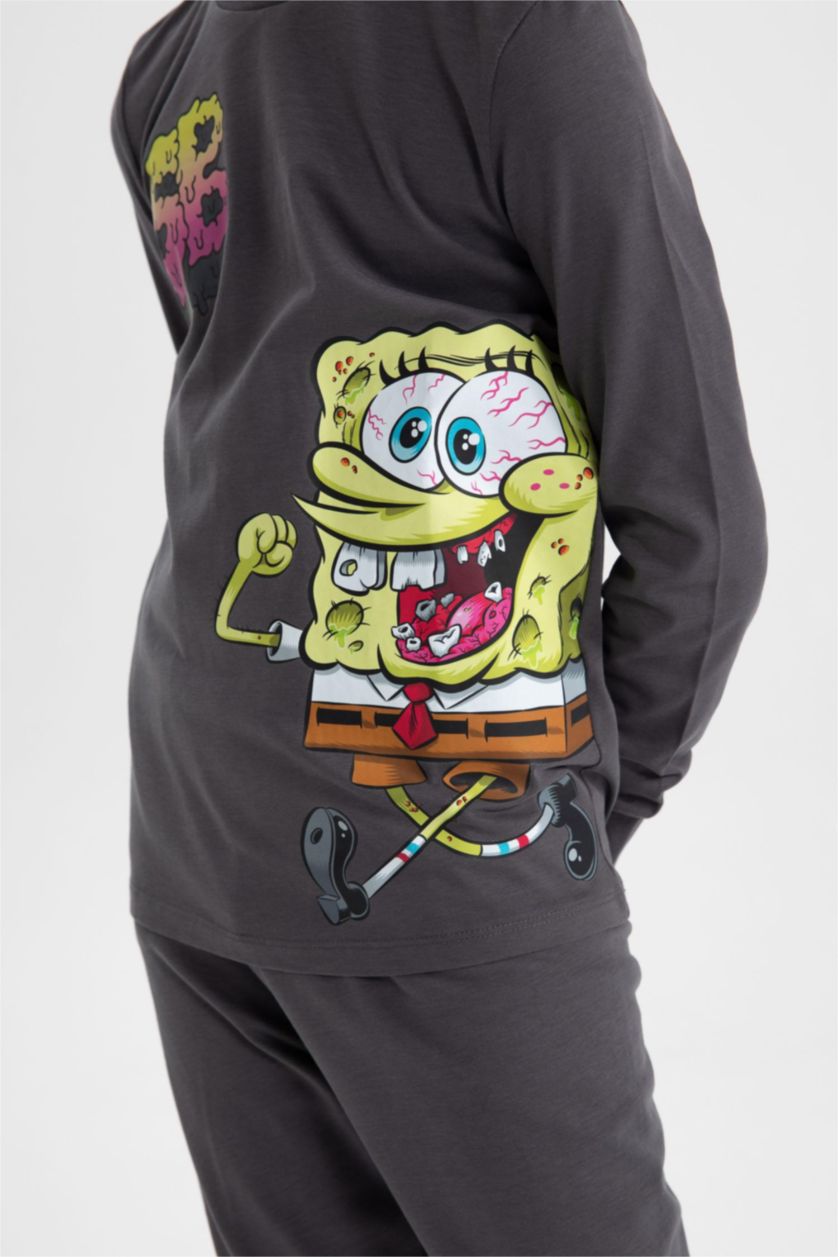 Erkek Çocuk - Genç Erkek Antrasit Erkek Çocuk SpongeBob Uzun Kollu Penye Pijama Takımı