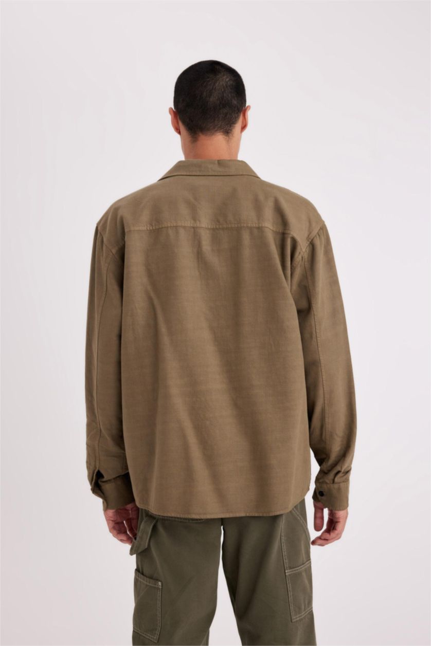Man Khaki Regular Fit Cotton Long Sleeve Shirt