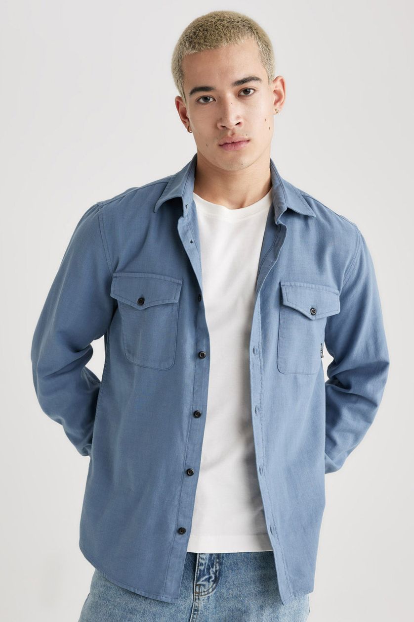 MAN Light Indigo Regular Fit Cotton Long Sleeve Shirt
