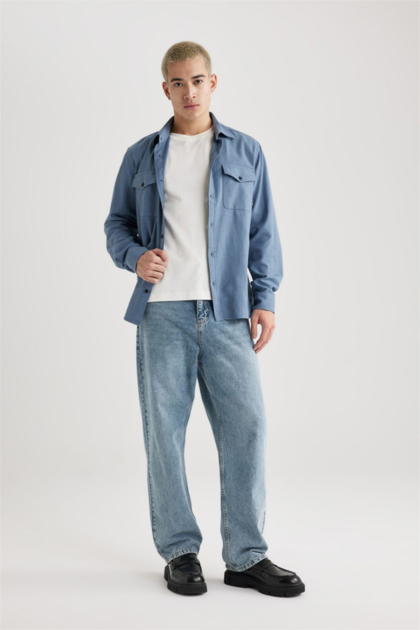 MAN Light Indigo Regular Fit Cotton Long Sleeve Shirt