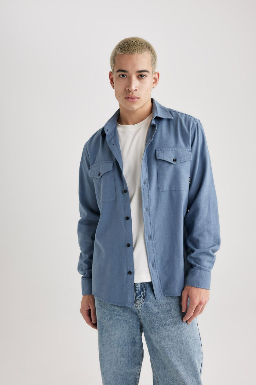 MAN Light Indigo Regular Fit Cotton Long Sleeve Shirt