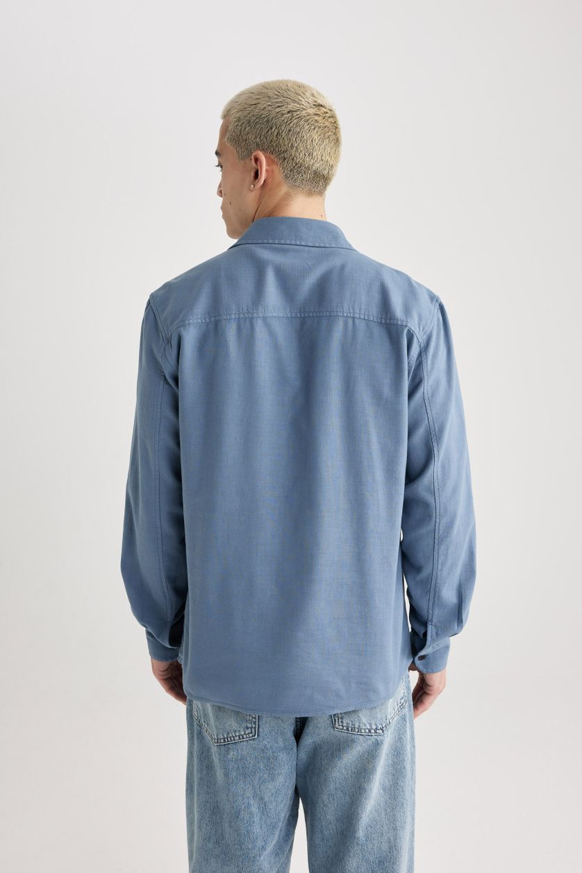 MAN Light Indigo Regular Fit Cotton Long Sleeve Shirt