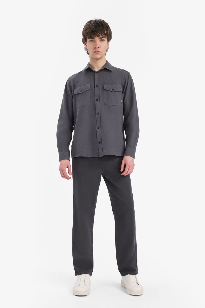 Man Anthracite Regular Fit Cotton Long Sleeve Shirt
