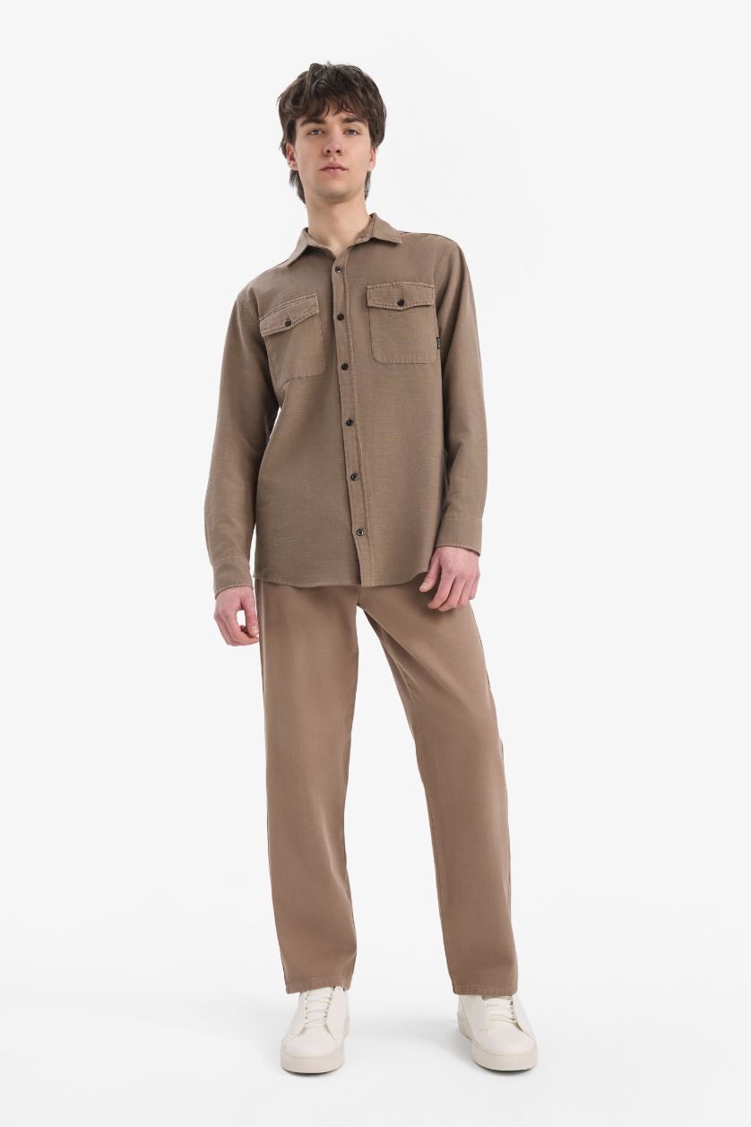 MAN Light Brown Regular Fit Cotton Long Sleeve Shirt