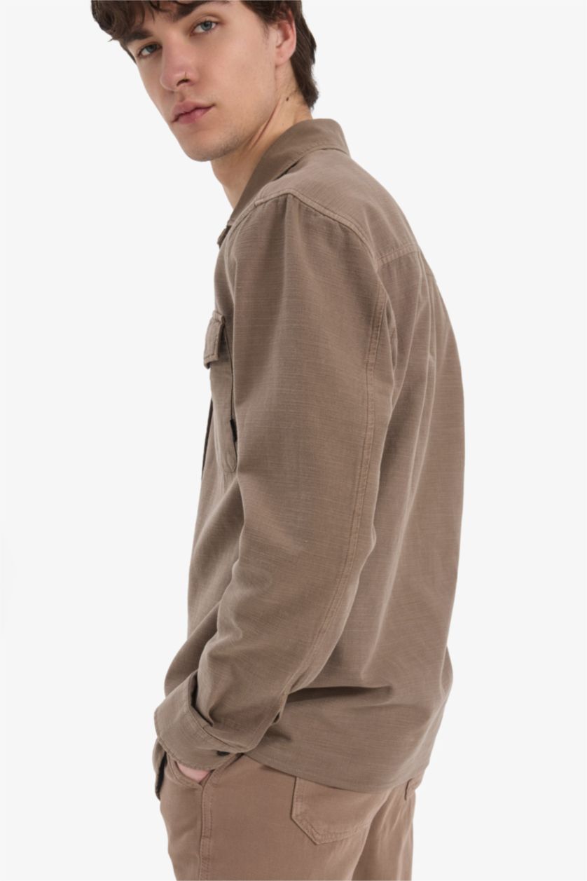 MAN Light Brown Regular Fit Cotton Long Sleeve Shirt