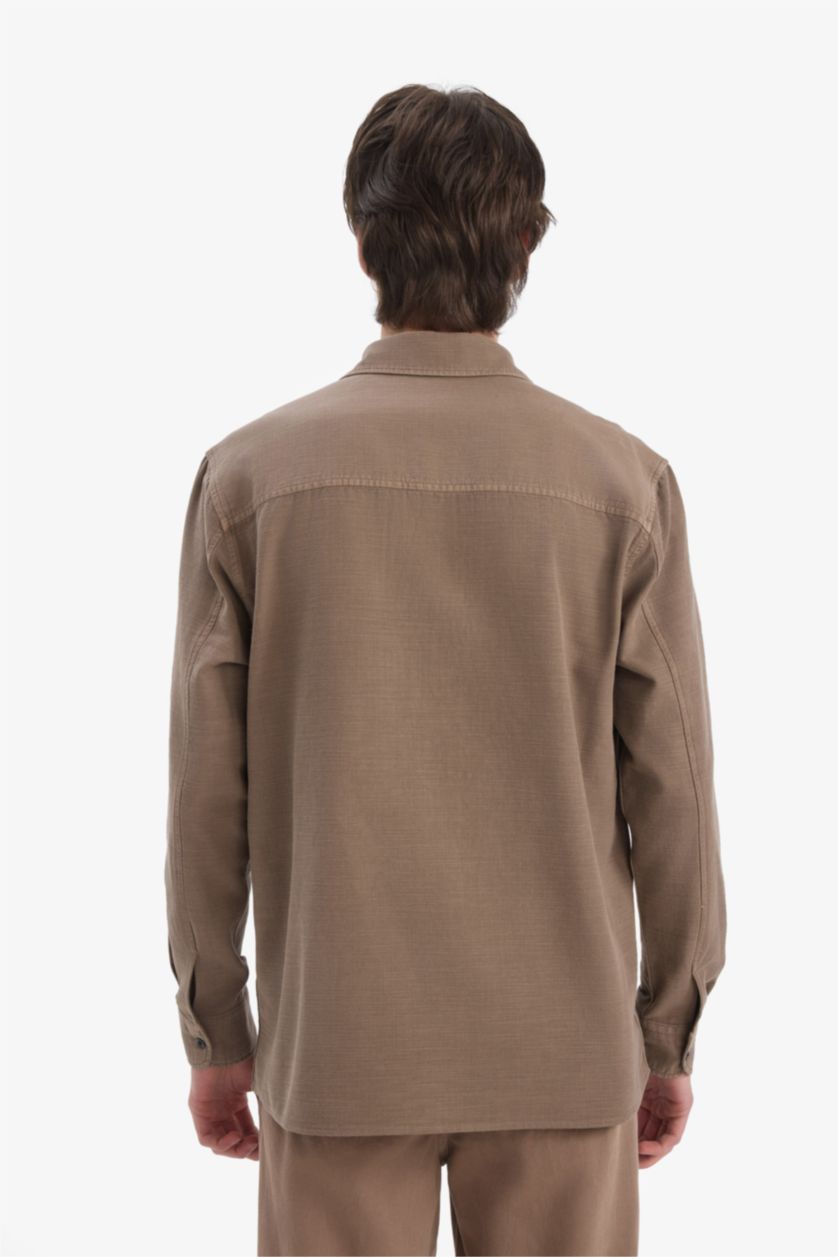 MAN Light Brown Regular Fit Cotton Long Sleeve Shirt