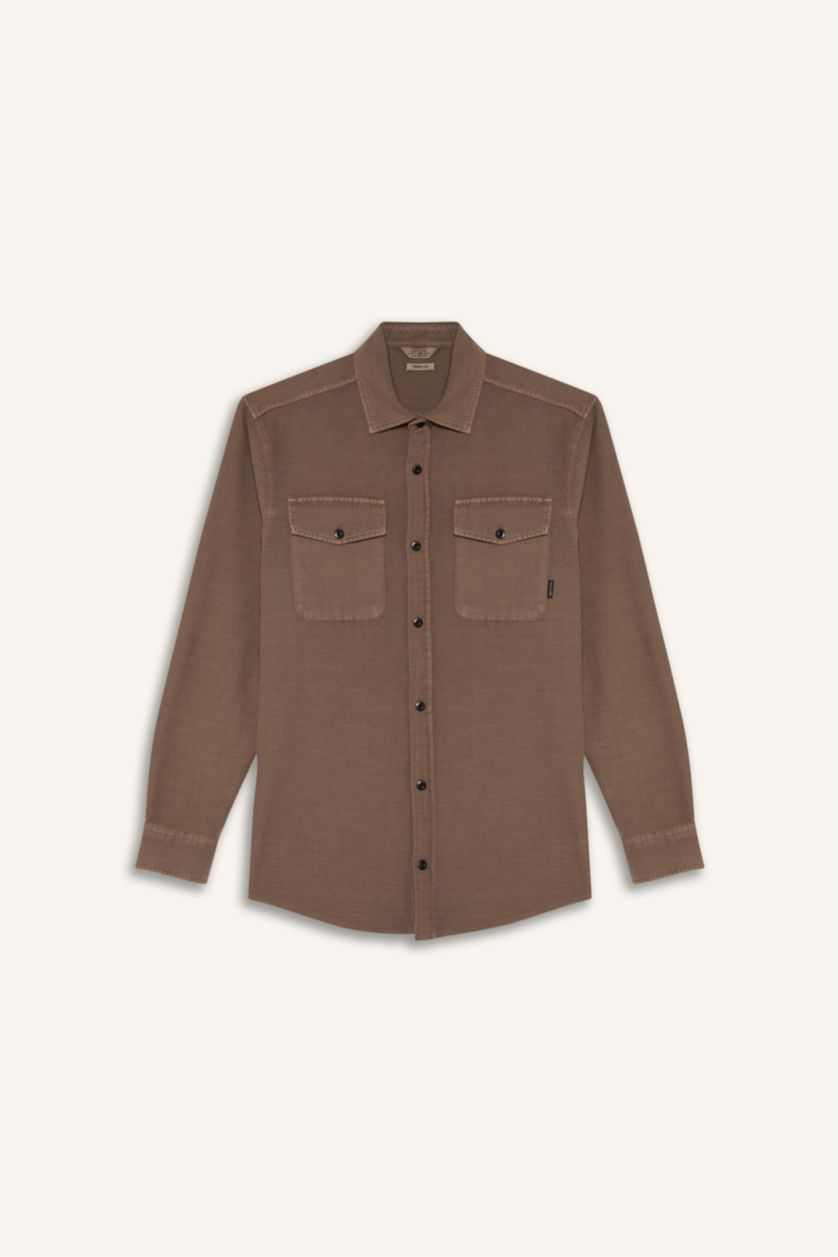 MAN Light Brown Regular Fit Cotton Long Sleeve Shirt