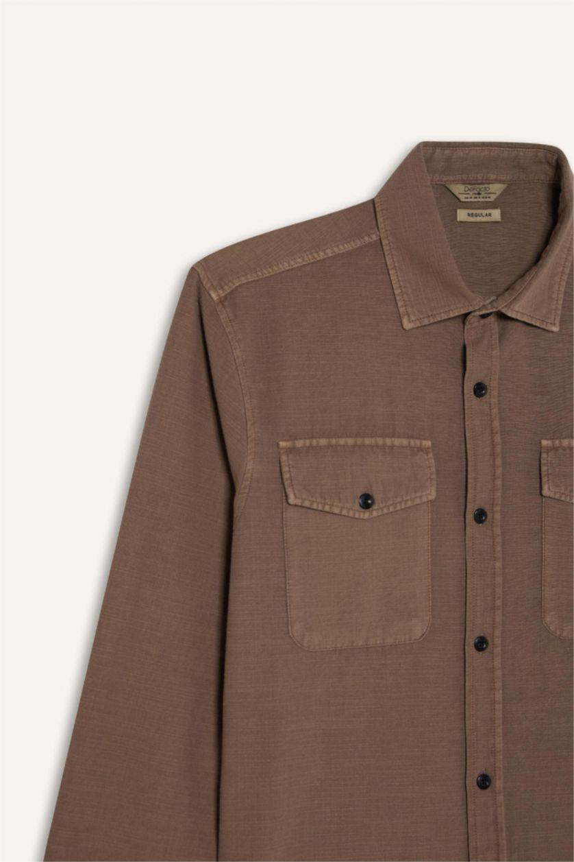 MAN Light Brown Regular Fit Cotton Long Sleeve Shirt