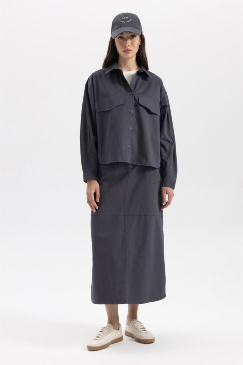 Жіночий Антрацит Relax Fit Gabardine Long Sleeve Tunic