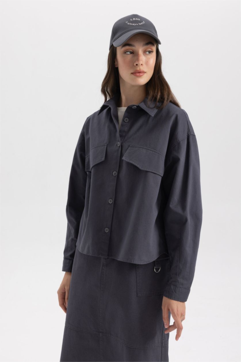 Жіночий Антрацит Relax Fit Gabardine Long Sleeve Tunic