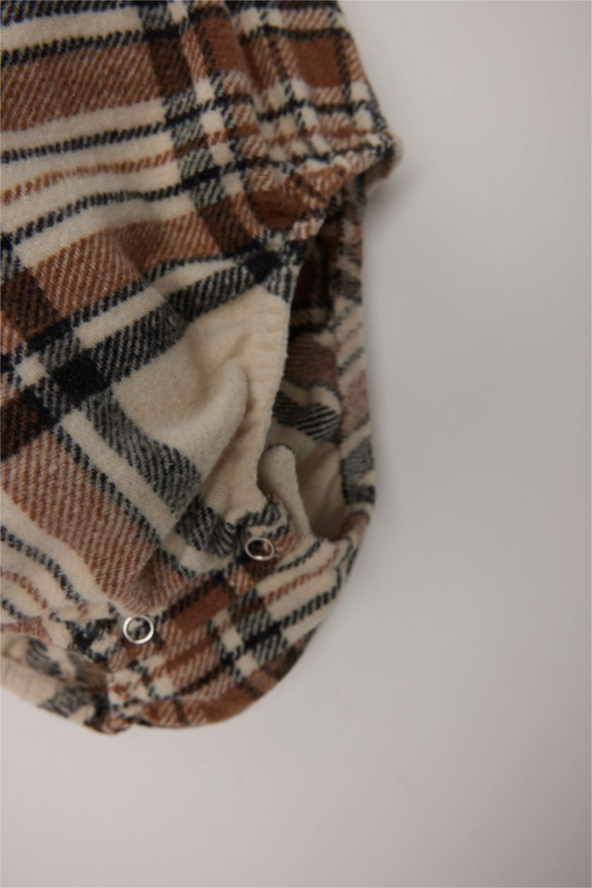 Erkek Bebek Kum Erkek Bebek Yenidoğan Gömlek Yaka Kareli Flanel Uzun Kollu Çıtçıtlı Body