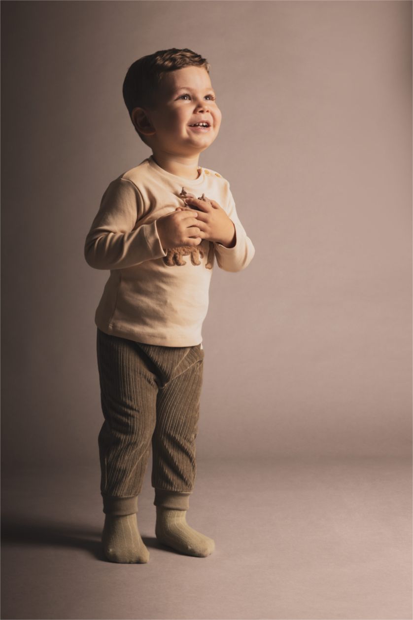 BABY GIRL Light Khaki Baby Boy Lace Velvet Sweatpants