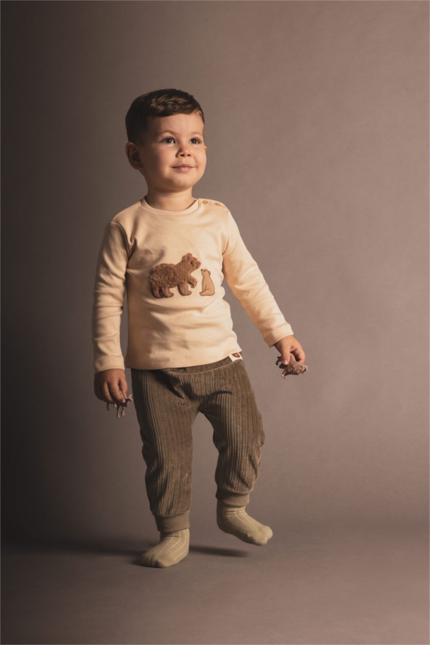 BABY GIRL Light Khaki Baby Boy Lace Velvet Sweatpants