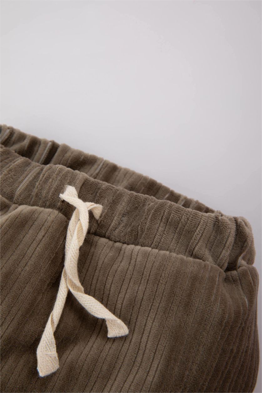 BABY GIRL Light Khaki Baby Boy Lace Velvet Sweatpants