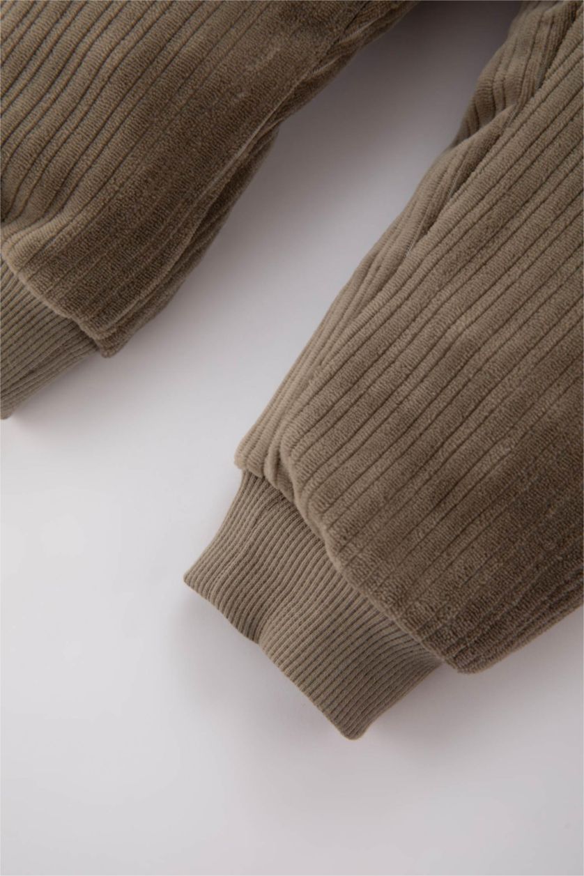 BABY GIRL Light Khaki Baby Boy Lace Velvet Sweatpants