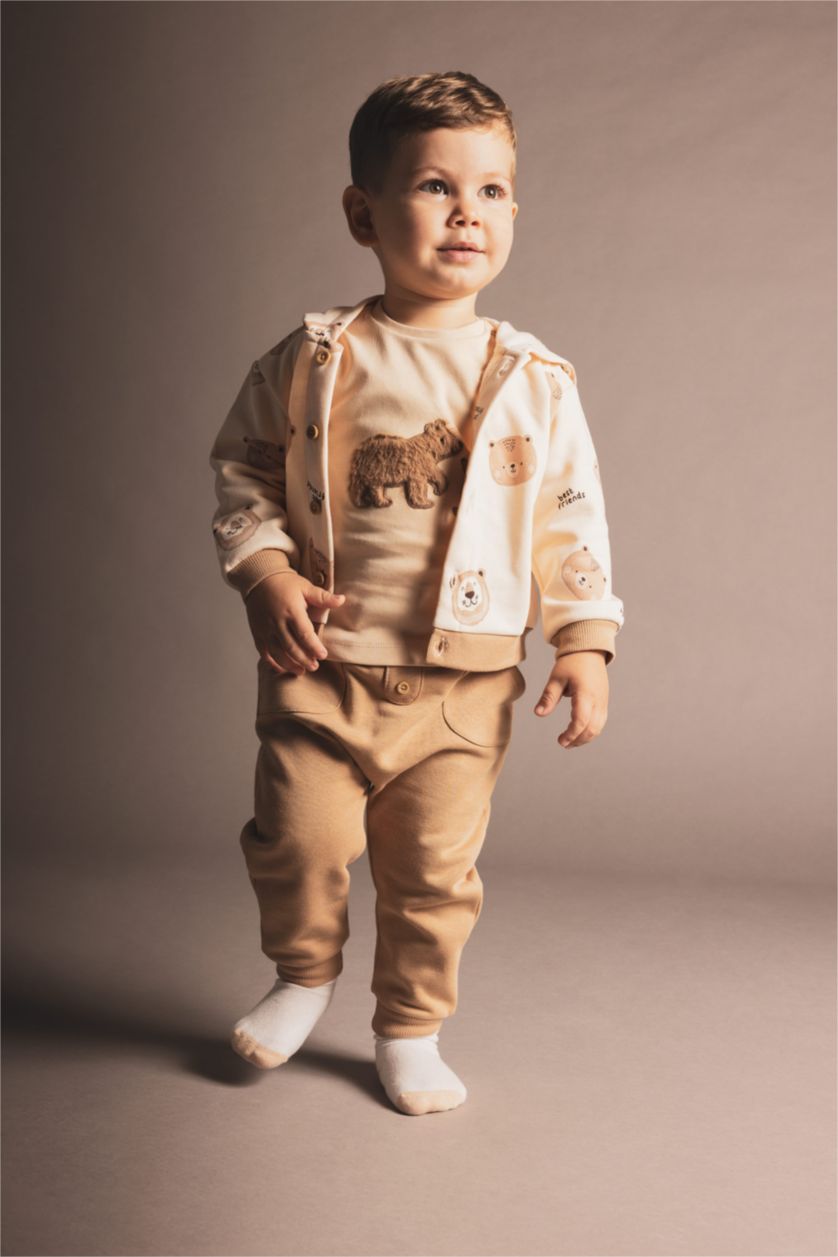 BÉBÉ GARÇON Beige Ensemble De T-Shirt à Manches Longues Et Sweat-Shirt à Motifs Et Pantalon Pour Bébé Garçon - 3 Pièces