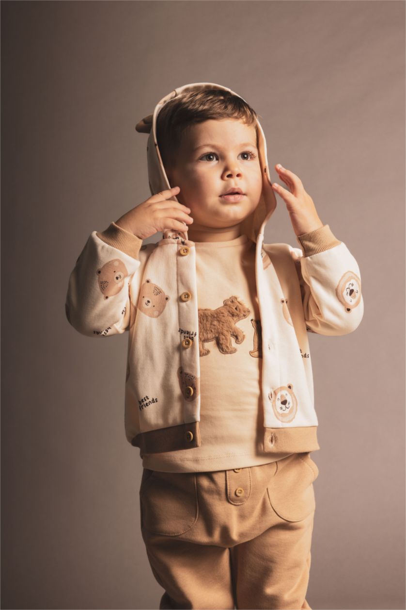 BÉBÉ GARÇON Beige Ensemble De T-Shirt à Manches Longues Et Sweat-Shirt à Motifs Et Pantalon Pour Bébé Garçon - 3 Pièces