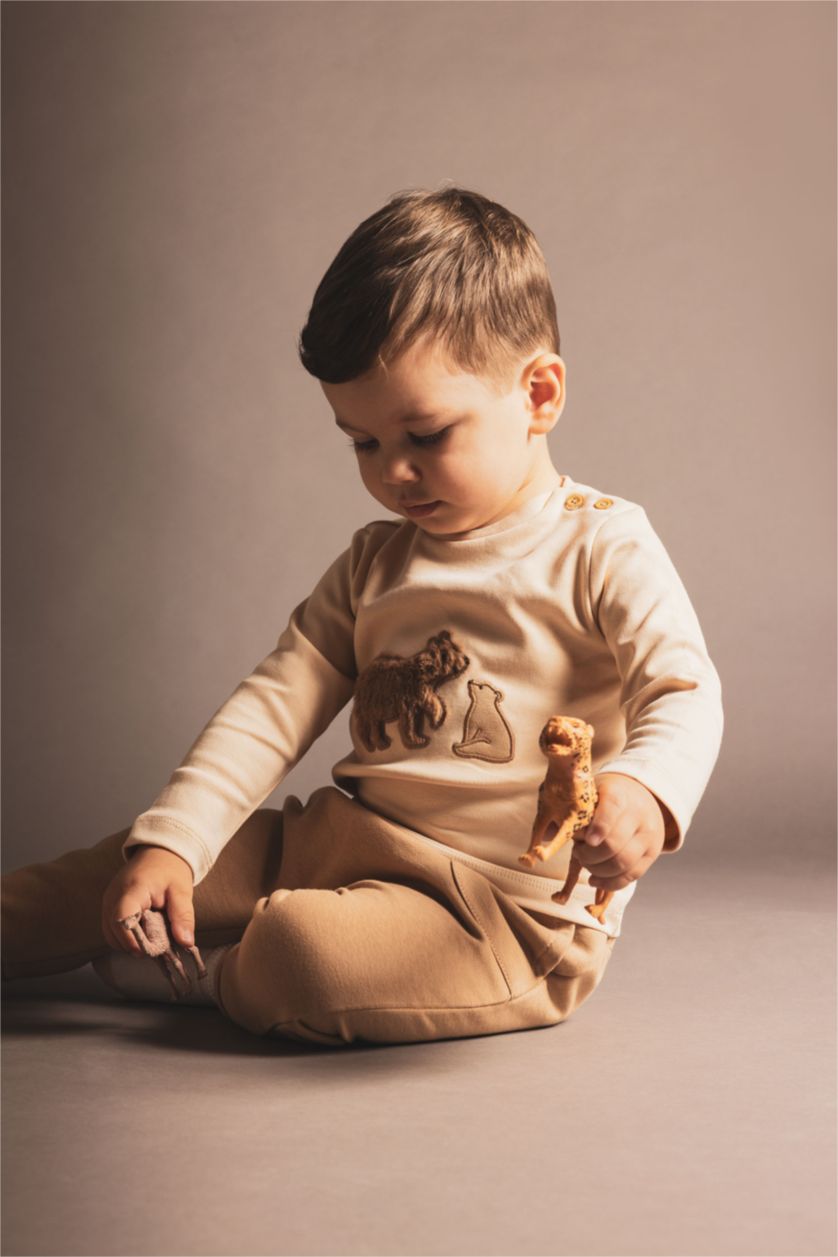 BÉBÉ GARÇON Beige Ensemble De T-Shirt à Manches Longues Et Sweat-Shirt à Motifs Et Pantalon Pour Bébé Garçon - 3 Pièces