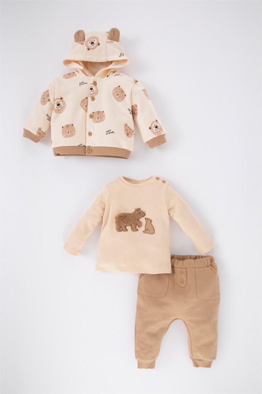 BÉBÉ GARÇON Beige Ensemble De T-Shirt à Manches Longues Et Sweat-Shirt à Motifs Et Pantalon Pour Bébé Garçon - 3 Pièces