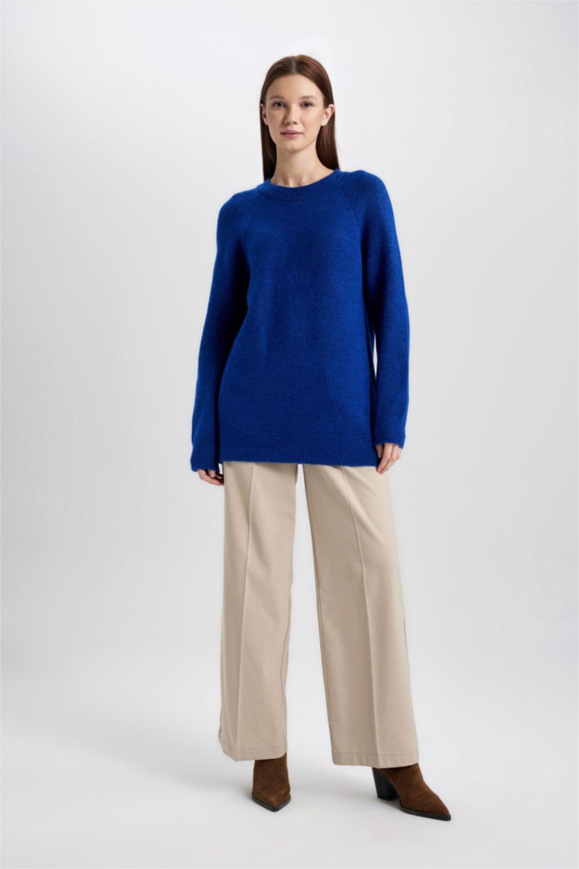 WOMAN Sax Regular Fit Crew Neck Basic Knitted Pullover Tunic